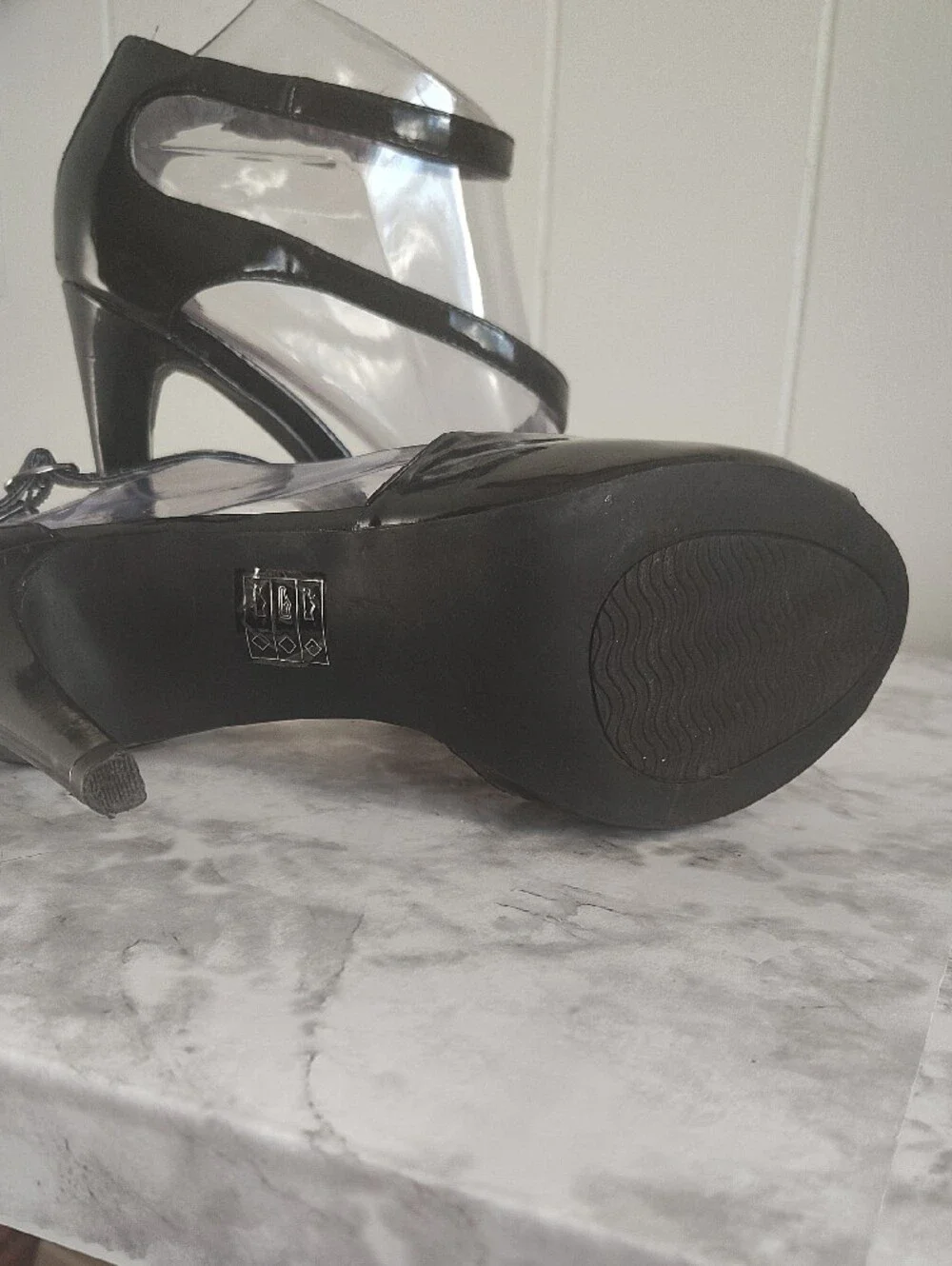 Audrey Brooke Black Patent Peep-Toe Ankle-Strap Heels